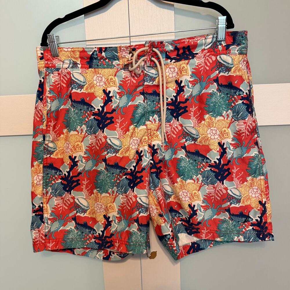 Nautica Men’s Swim Trunks Medium Coral Ocean Print Mesh Lined Board Shorts
